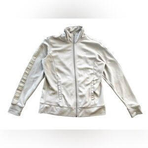 Nike Women’s Large Beige Track Jacket Zip Logo Sleeve Retro Y2K Athleisure